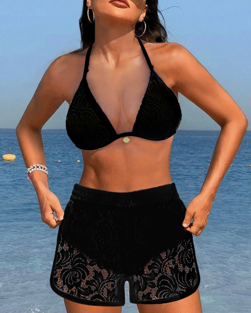 Launa® | Elegantes Einfarbiges Spitzen-Bikini-Set
