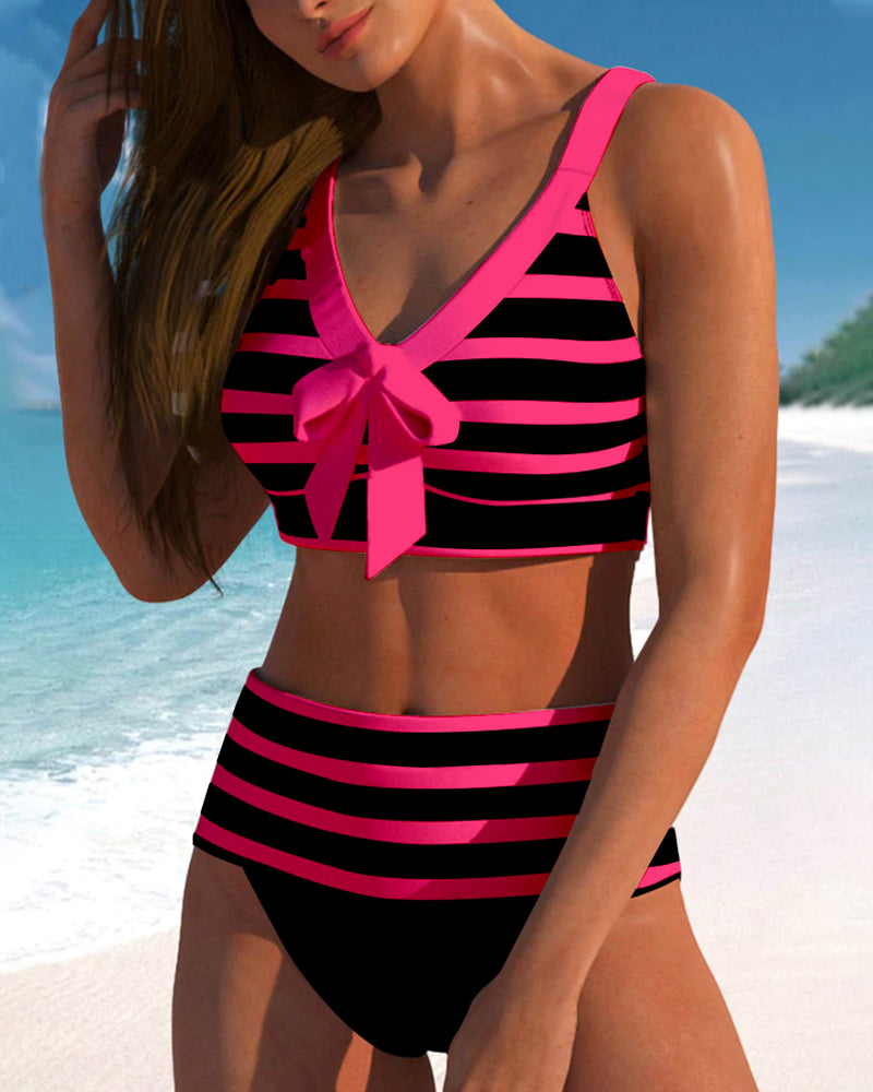 Eva | Hochtaillierter Gestreifter Bikini