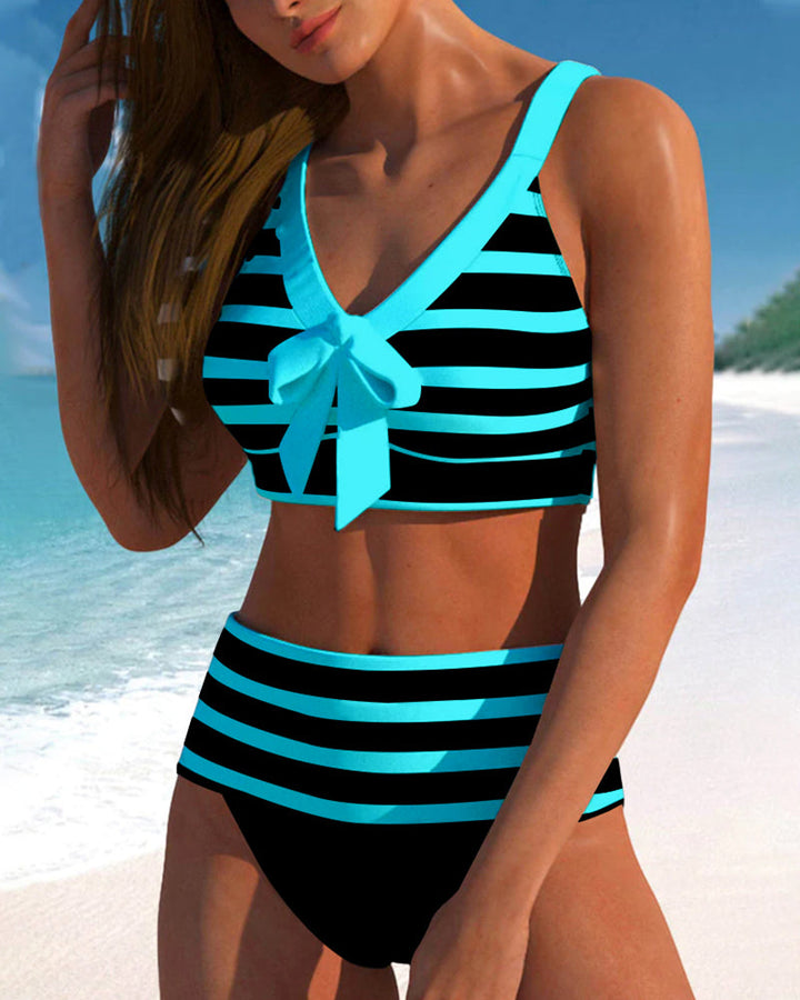 Eva | Hochtaillierter Gestreifter Bikini