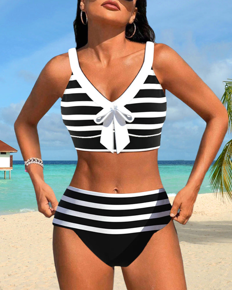 Eva | Hochtaillierter Gestreifter Bikini