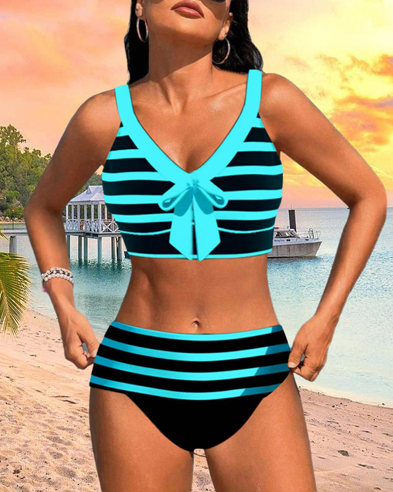 Eva | Hochtaillierter Gestreifter Bikini