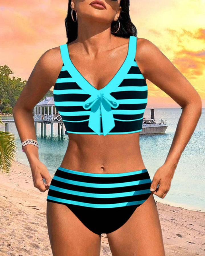 Eva | Hochtaillierter Gestreifter Bikini