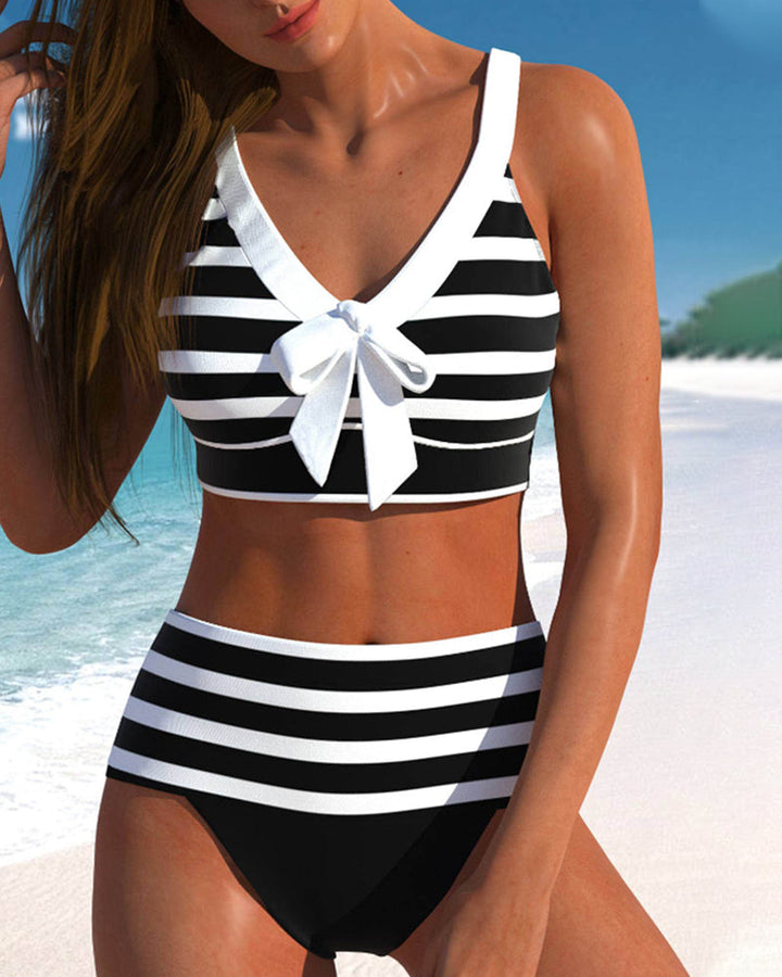 Eva | Hochtaillierter Gestreifter Bikini