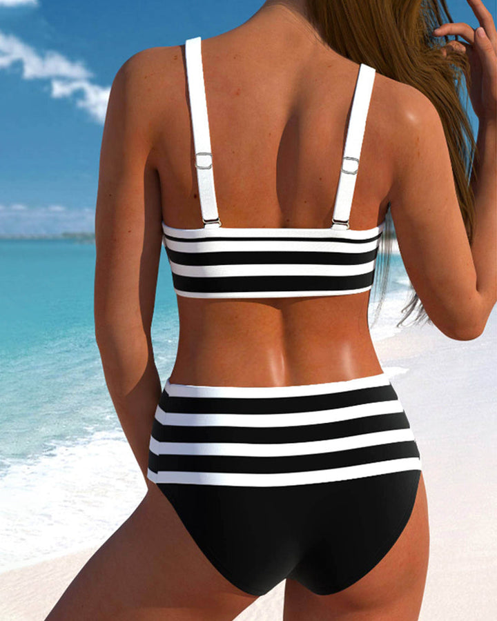 Eva | Hochtaillierter Gestreifter Bikini